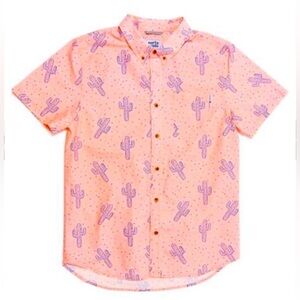 Party Pants Neon Pink Blue Cactus Print Button Down Short Sleeve Cabana Shirt L